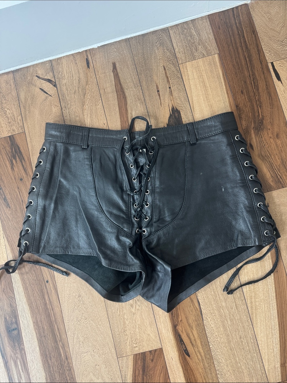 Rat & Boa Black Leather Lace Shorts